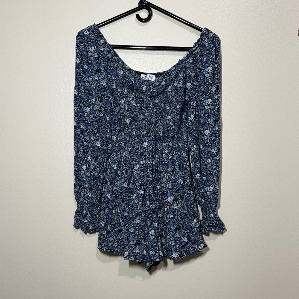 Hollister Blue and White Knit Romper